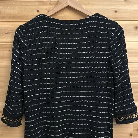 Misook Size Medium V Neck Striped Knit Knee Length Cocktail Dress LBD - Picture 8 of 12